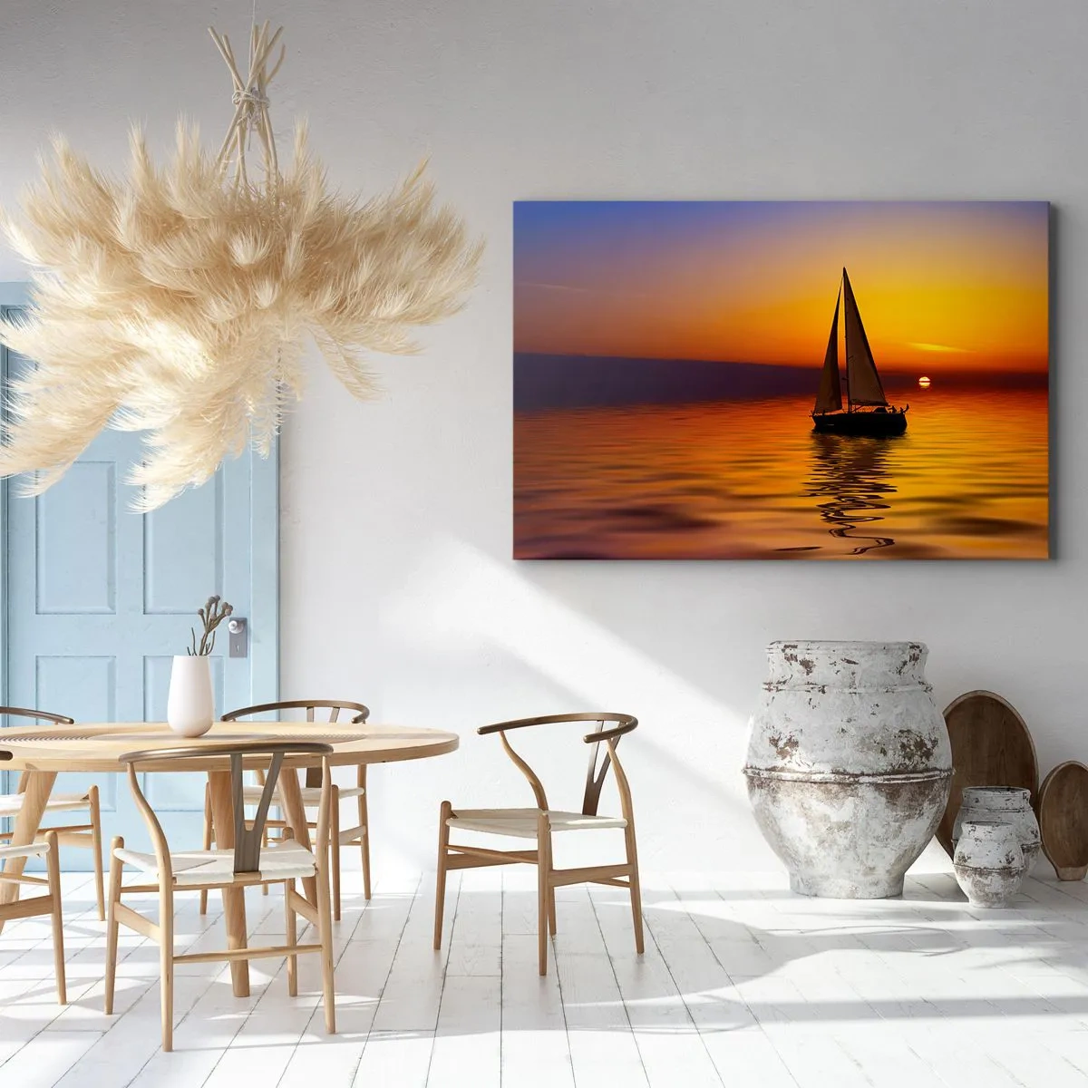 Obraz na plátne - Plachetnica na pokojnom mori pri západe slnka - 70x50cm - Ako je tu za súmraku ticho… - Moderná nástenná dekorácia do obývacej izby a spálne ARTTOR