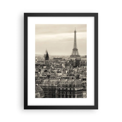 Plagát v čiernom ráme - Nad strechami Paríža - 30x40 cm