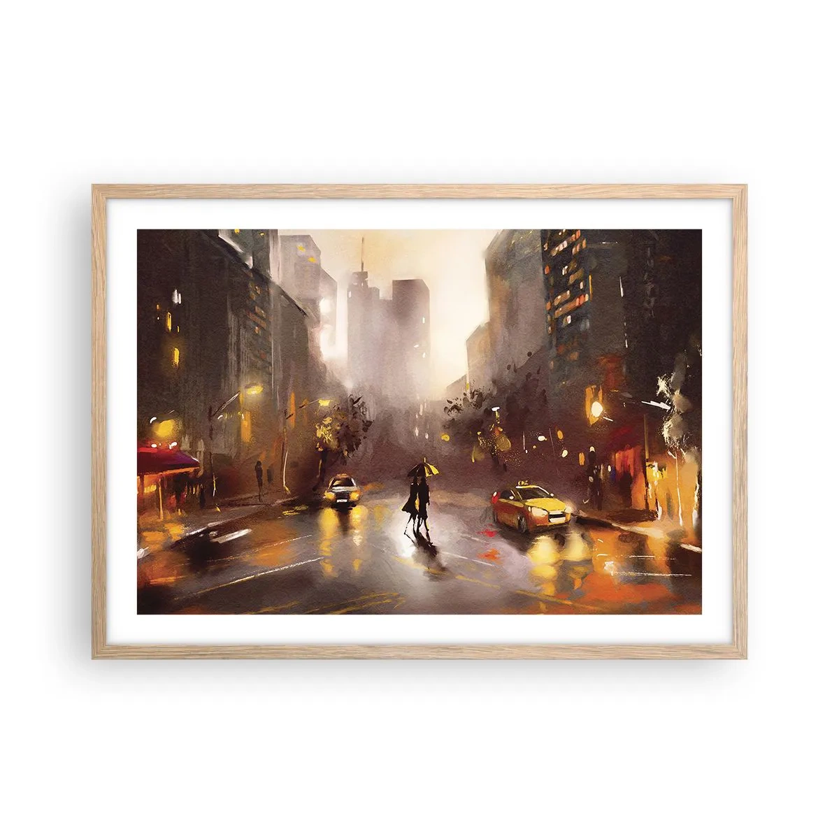 Plagát v ráme zo svetlého duba - Vo svetlách New Yorku - 70x50 cm