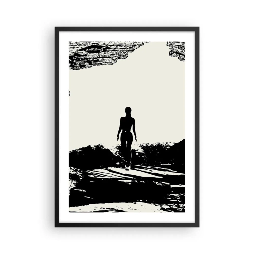Plagát v čiernom ráme - Silueta ženy vychádzajúcej z jaskyne v kontrastnom štýle - 50x70cm - Nový pohľad - Moderná nástenná dekorácia do obývacej izby a spálne ARTTOR
