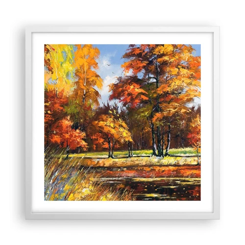 Plagát v bielom ráme - Krajinka v zlatej a hnedej - 50x50 cm