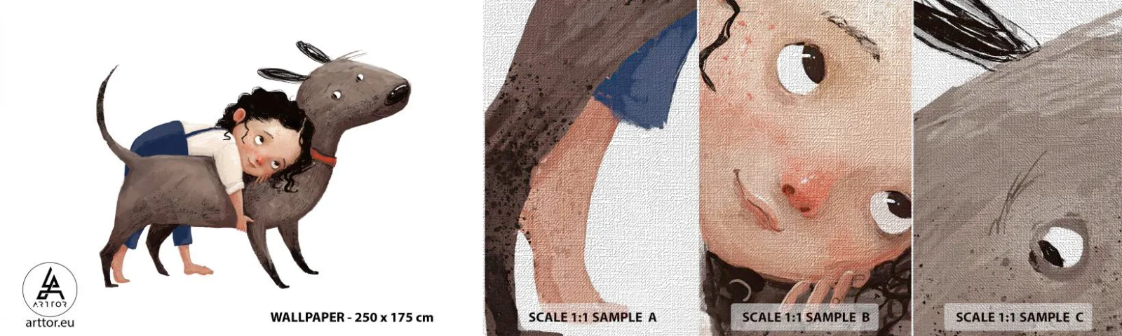 Vzorka fototapety Premium Canvas - Najlepší priatelia - Pre deti, pes, Dievča - 100x30 cm