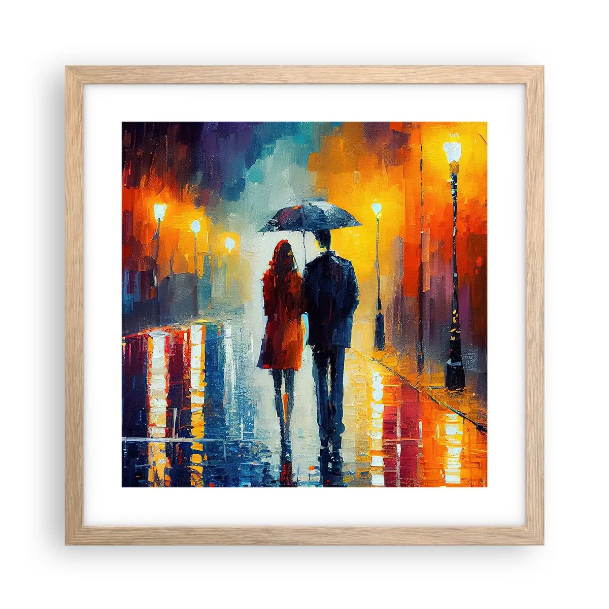 Plagát v ráme zo svetlého duba - Spolu – farebná noc - 40x40 cm