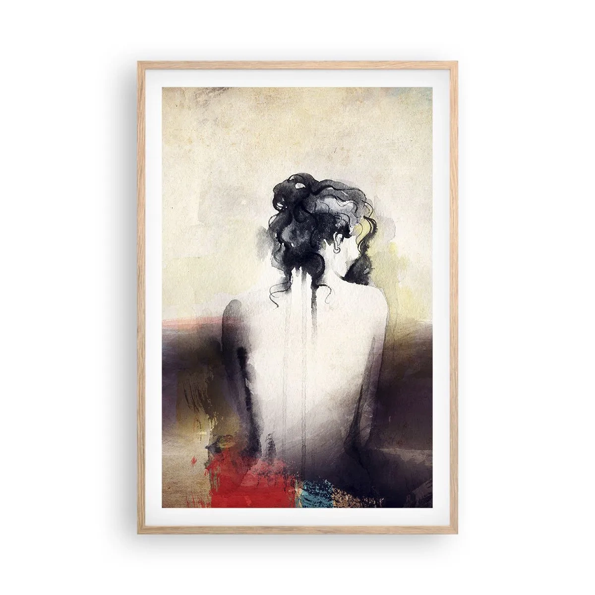 Plagát v ráme zo svetlého duba - Jemné línie, oválne tvary - 61x91 cm