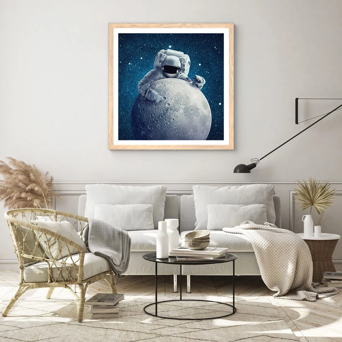 Plagát v ráme zo svetlého duba - Vesmírny vtipkár - 60x60 cm