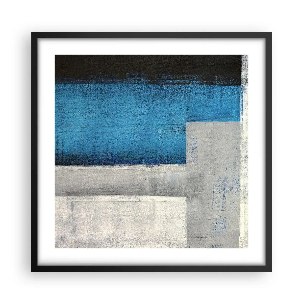 Plagát v čiernom ráme - Poetická kompozícia šedej a modrej - 50x50 cm