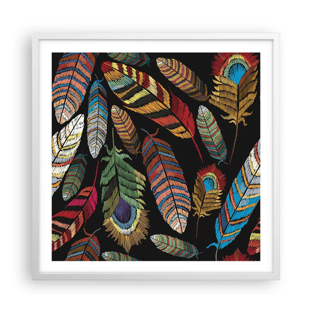 Plagát v bielom ráme - Vtáčí karneval - 60x60 cm