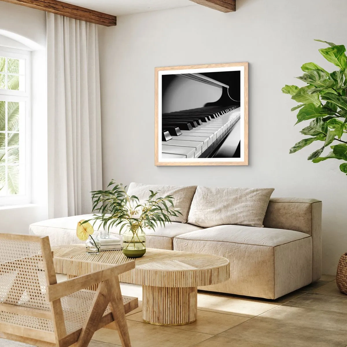 Plagát v ráme zo svetlého duba - Harmónia tvarov a farieb - 40x40 cm