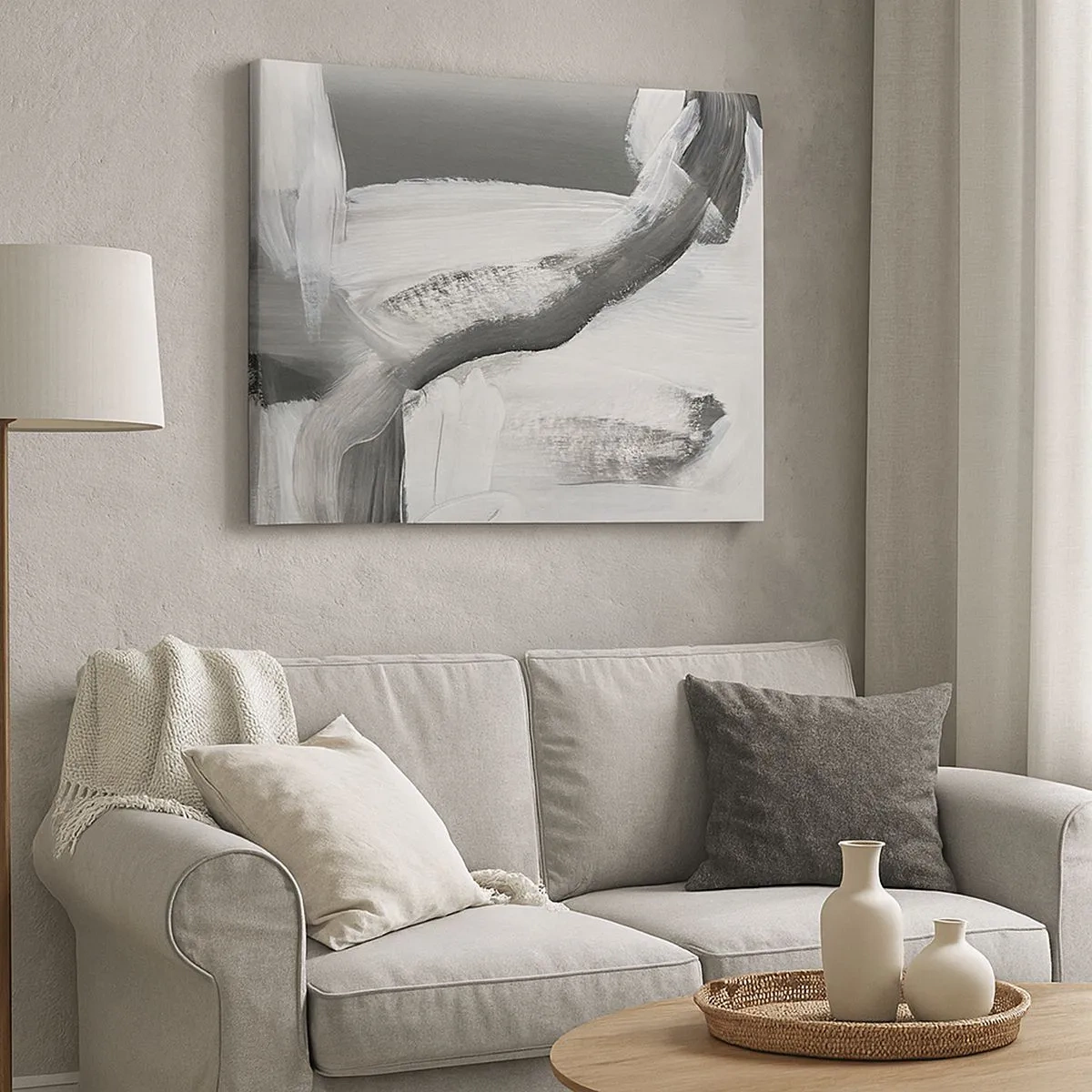 Obraz na plátne - Sivá a biela abstrakcia s dynamickými líniami - 70x50cm - Pevným pohybom - Moderná nástenná dekorácia do obývacej izby a spálne ARTTOR