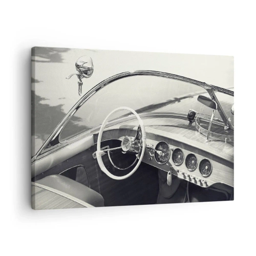 Obraz na plátne - Interiér klasického auta v monochromatickom štýle - 70x50cm - Počasie pre bohatých - Moderná nástenná dekorácia do obývacej izby a spálne ARTTOR