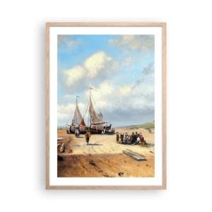 Plagát v ráme zo svetlého duba - Po úspešnom rybolove - 50x70 cm