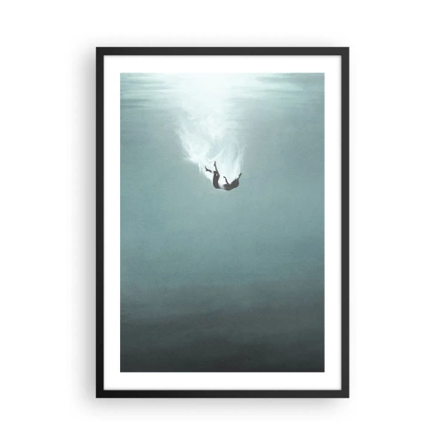 Plagát v čiernom ráme - Silueta muža padajúceho do hlbín vody - 50x70cm - V objatí oceánu - Moderná nástenná dekorácia do obývacej izby a spálne ARTTOR