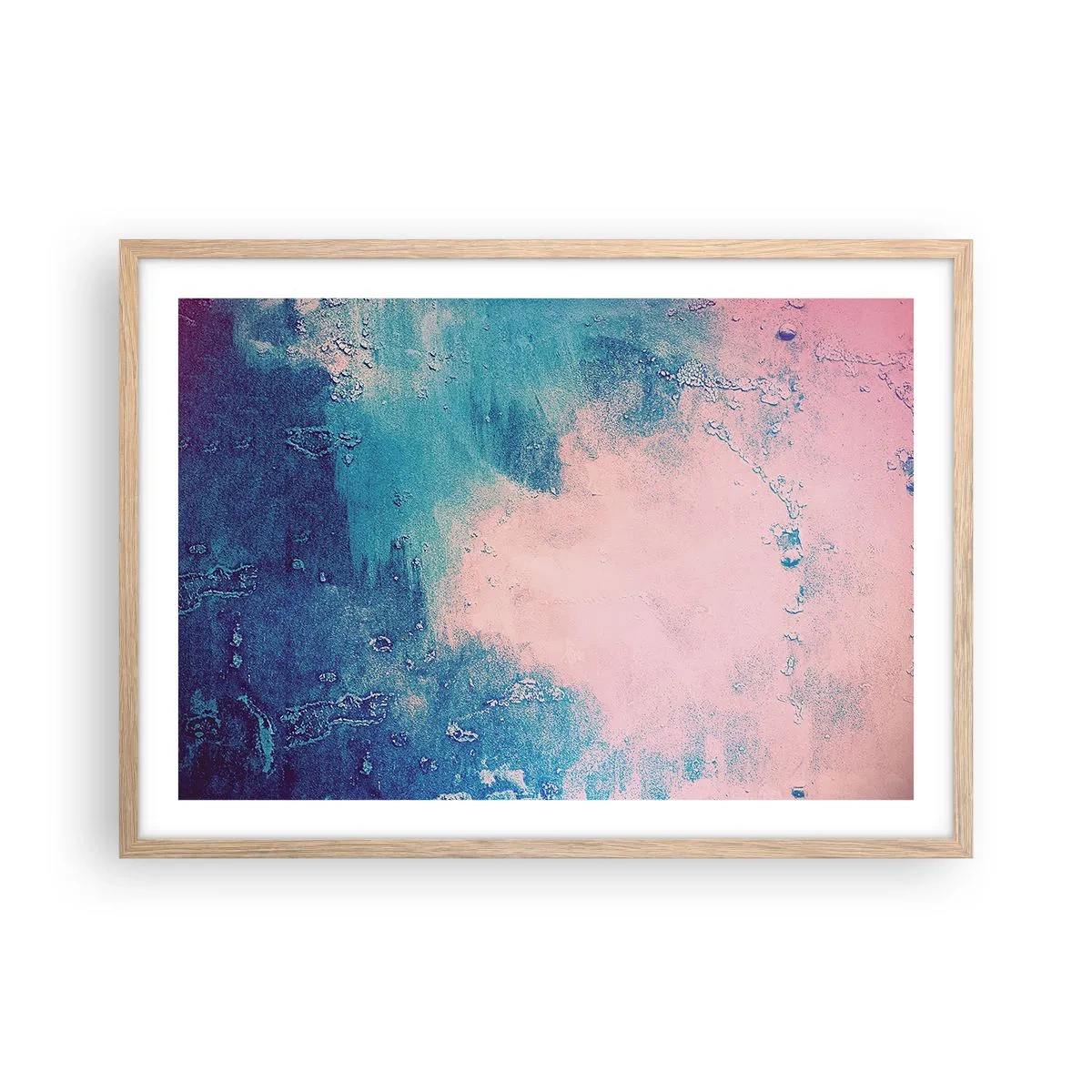 Plagát v ráme zo svetlého duba - Modré objatie - 70x50 cm