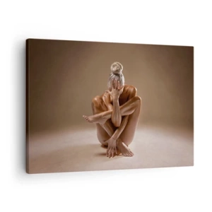 Obraz na plátne - Umelecká silueta ženy na béžovom pozadí - 70x50cm - Jednota tela a ducha - Moderná nástenná dekorácia do obývacej izby a spálne ARTTOR