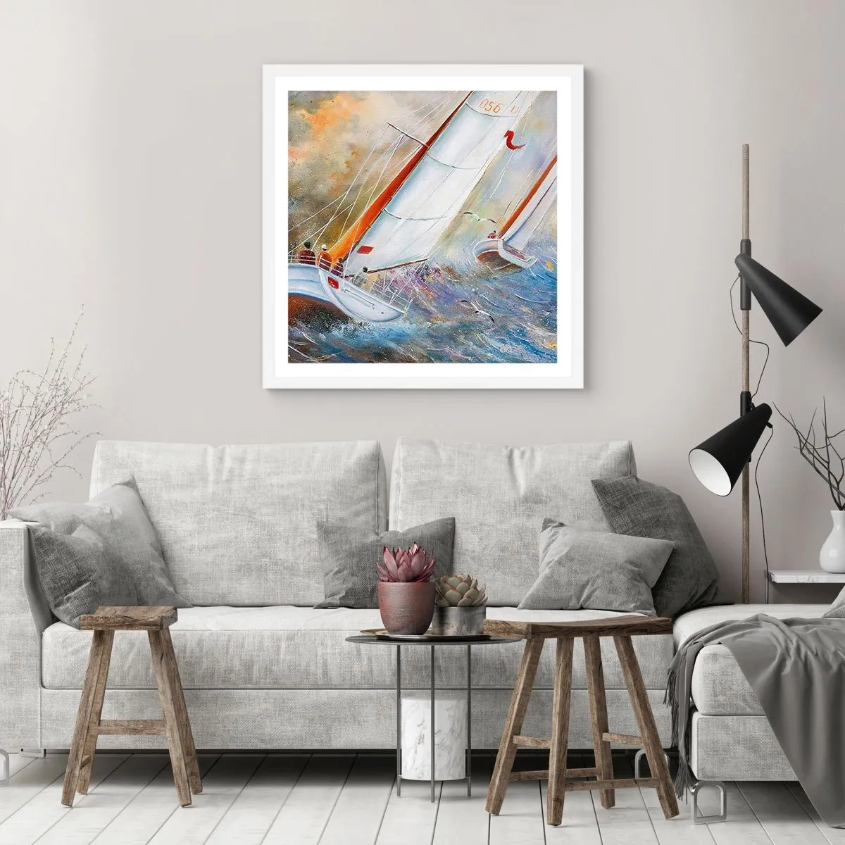 Plagát v bielom ráme - Bežiace cez vlny - 50x50 cm