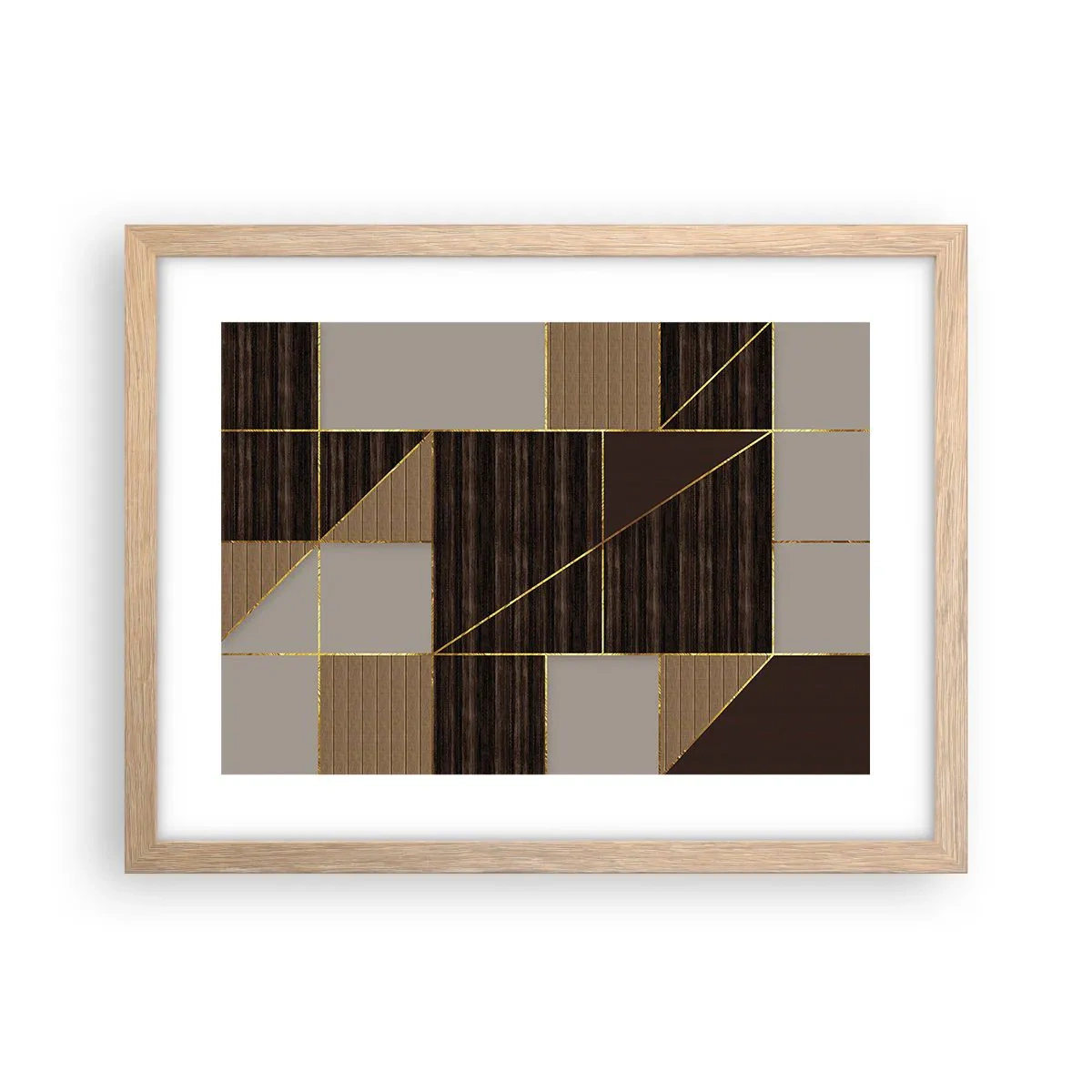Plagát v ráme zo svetlého duba - Mozaika hnedej a zlatej - 40x30 cm