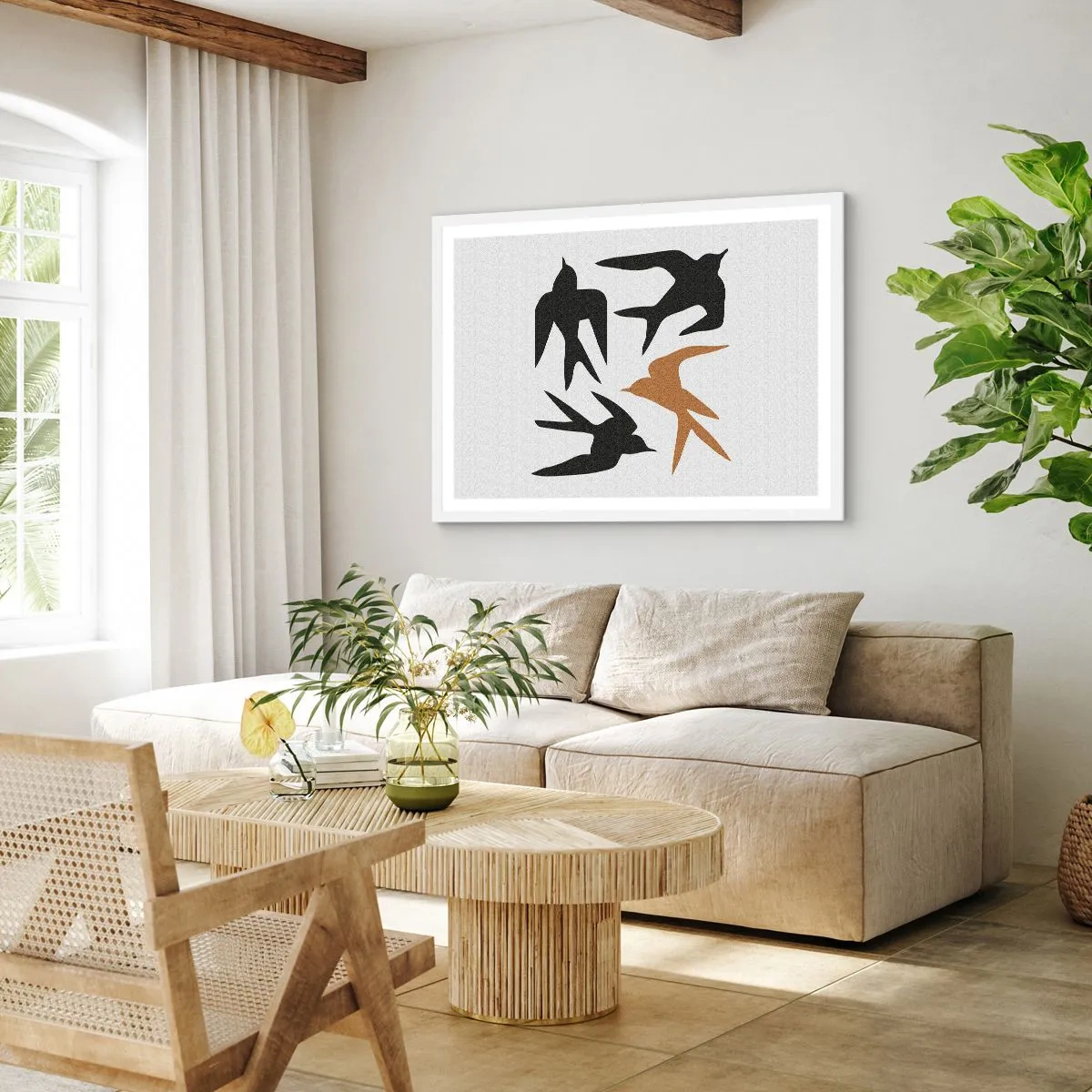 Plagát v bielom ráme - Lastovičky - 100x70 cm