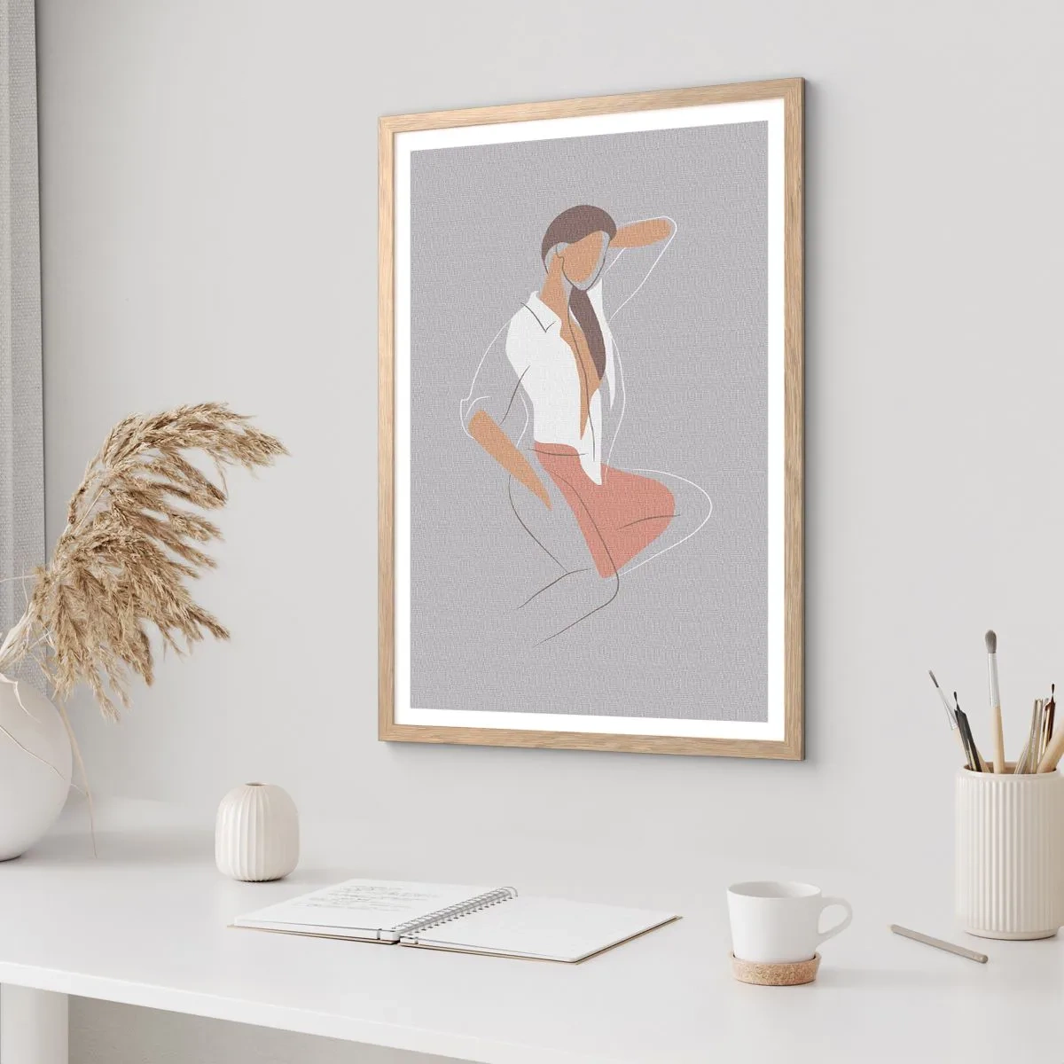 Plagát v ráme zo svetlého duba - Obrys pôvabu - 50x70 cm