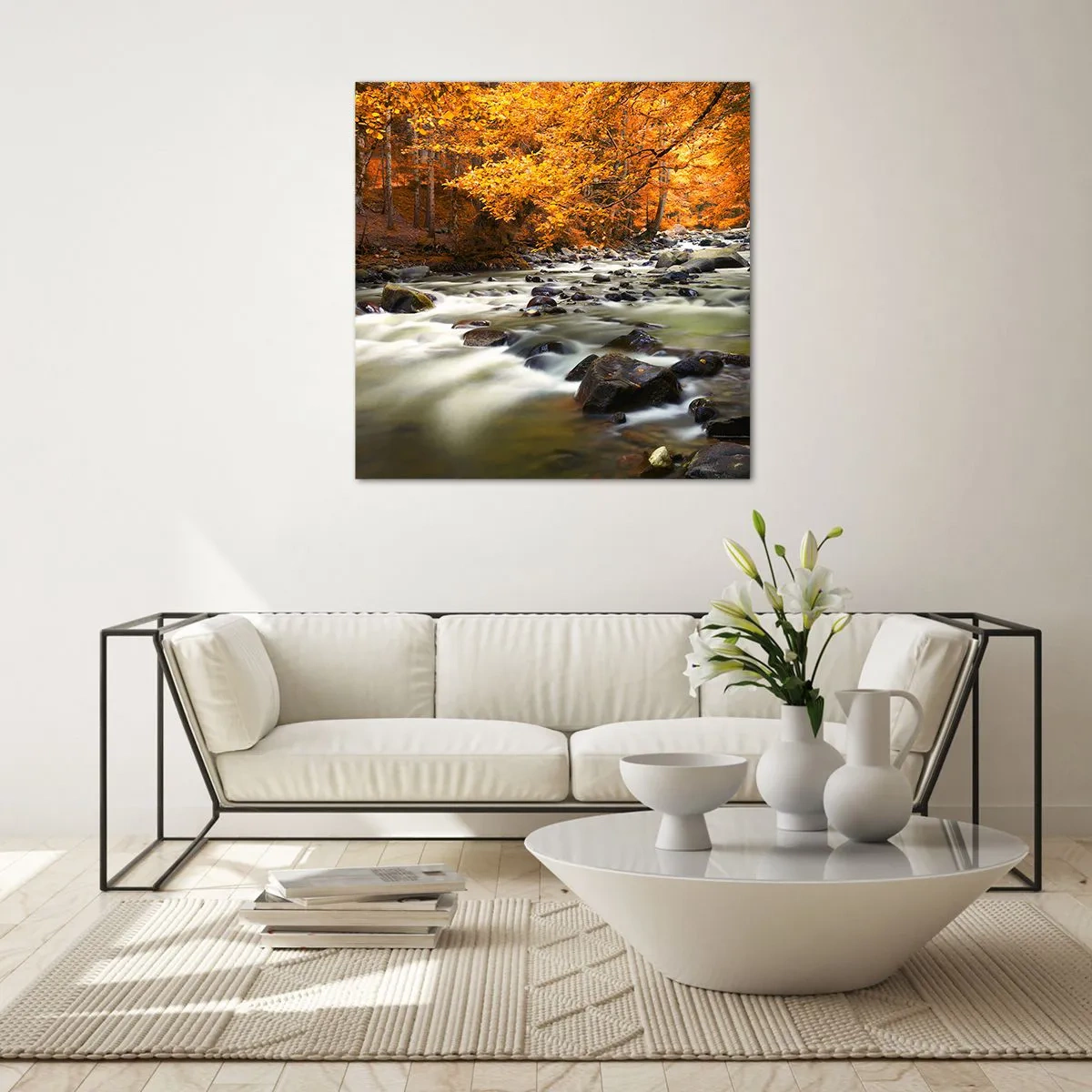 Obraz na skle - Potok v zlatom lese - 60x60 cm