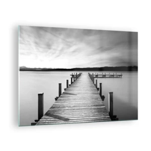 Obraz na skle - Drevené mólo vedie do diaľky cez pokojné jazero - 70x50cm - Pri napájadle – pokoji - Moderná nástenná dekorácia do obývacej izby a spálne ARTTOR