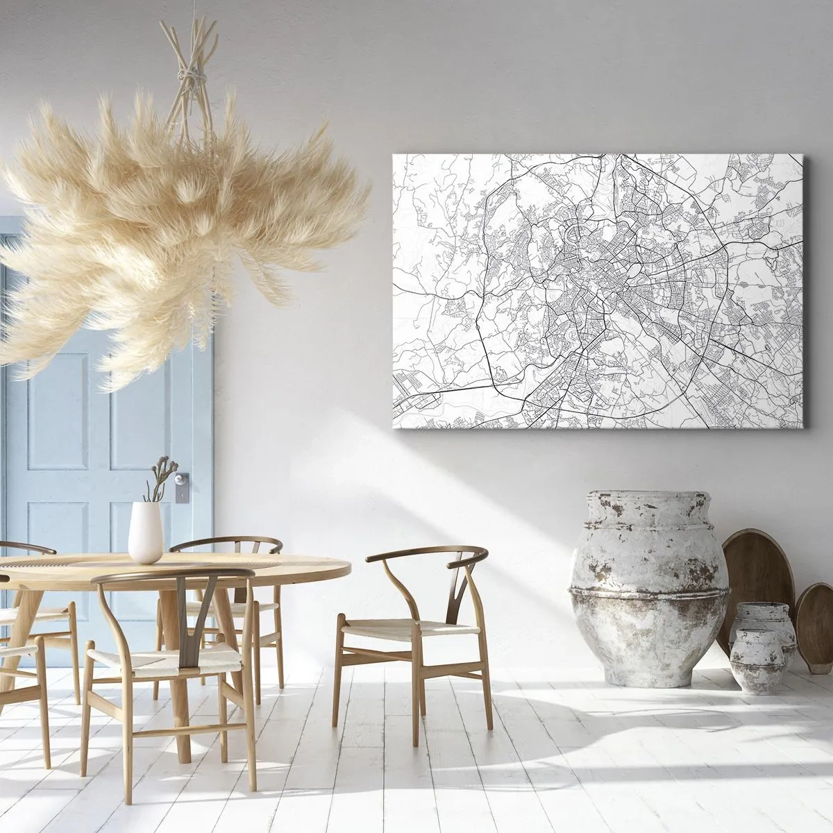 Obraz na plátne - Mapa mesta v minimalistickom štýle s jemnými líniami - 70x50cm - Rímsky kruh - Moderná nástenná dekorácia do obývacej izby a spálne ARTTOR