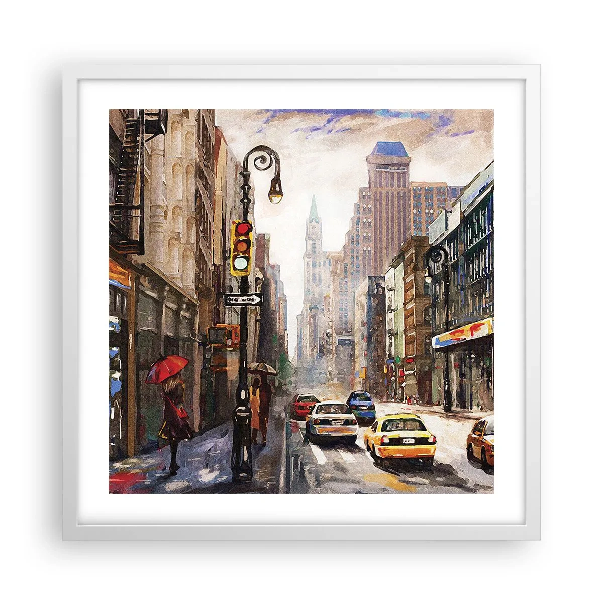 Plagát v bielom ráme - New York – farebný aj v daždi - 50x50 cm