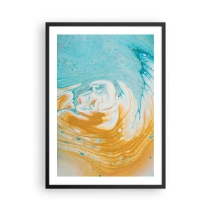 Plagát v čiernom ráme - Abstraktný vír v odtieňoch modrej a oranžovej - 50x70cm - Pastelový vír - Moderná nástenná dekorácia do obývacej izby a spálne ARTTOR