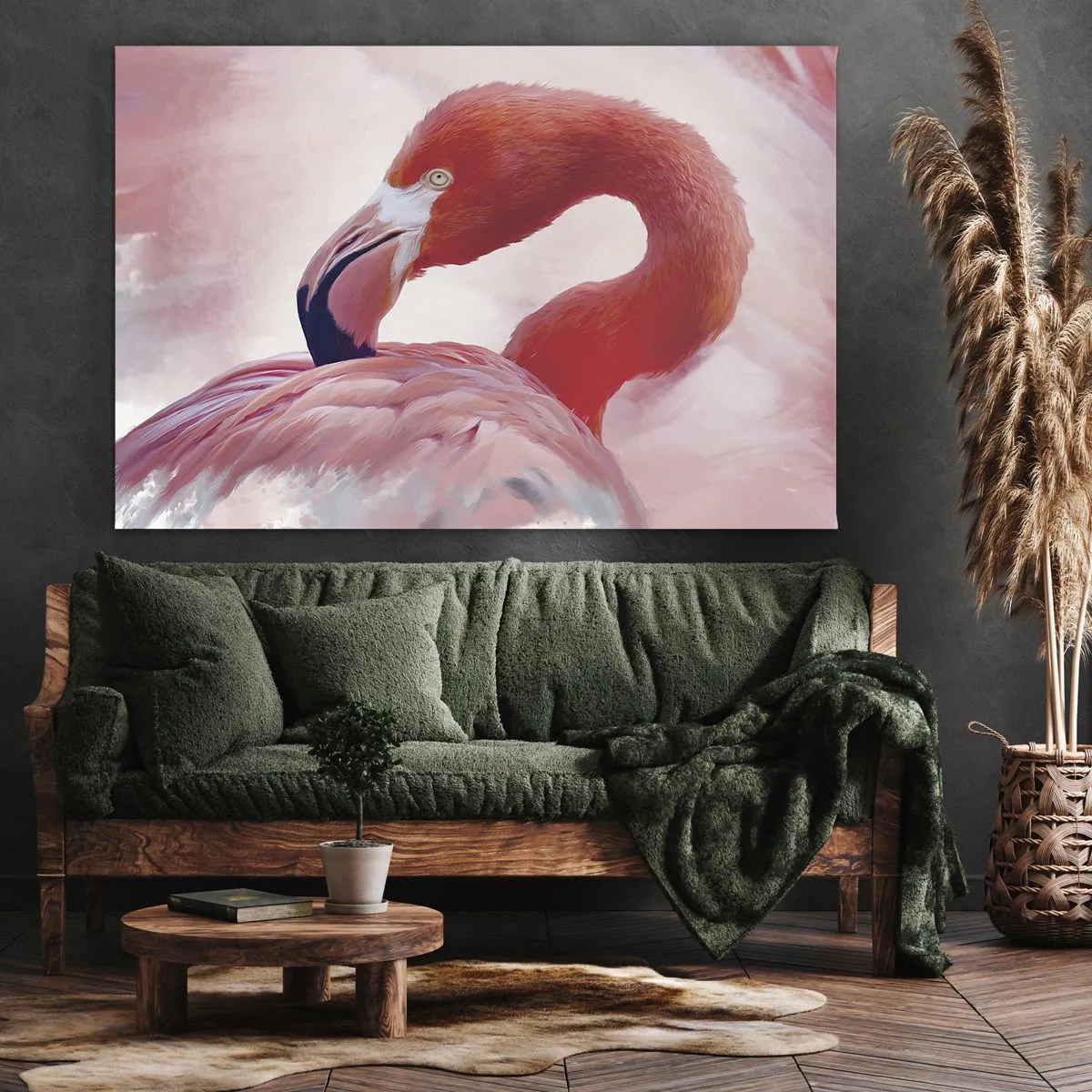 Obraz na plátne - Plameniak v ružových tónoch na svetlom pozadí - 70x50cm - Vtáčia krása - Moderná nástenná dekorácia do obývacej izby a spálne ARTTOR