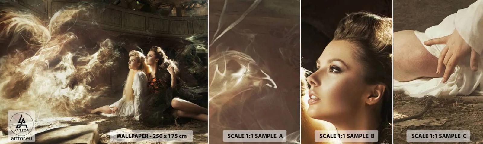 Vzorka samolepiacej fototapety Deluxe Sticker - A bola poézia - Abstrakcia, Phoenix, Žena - 100x30 cm