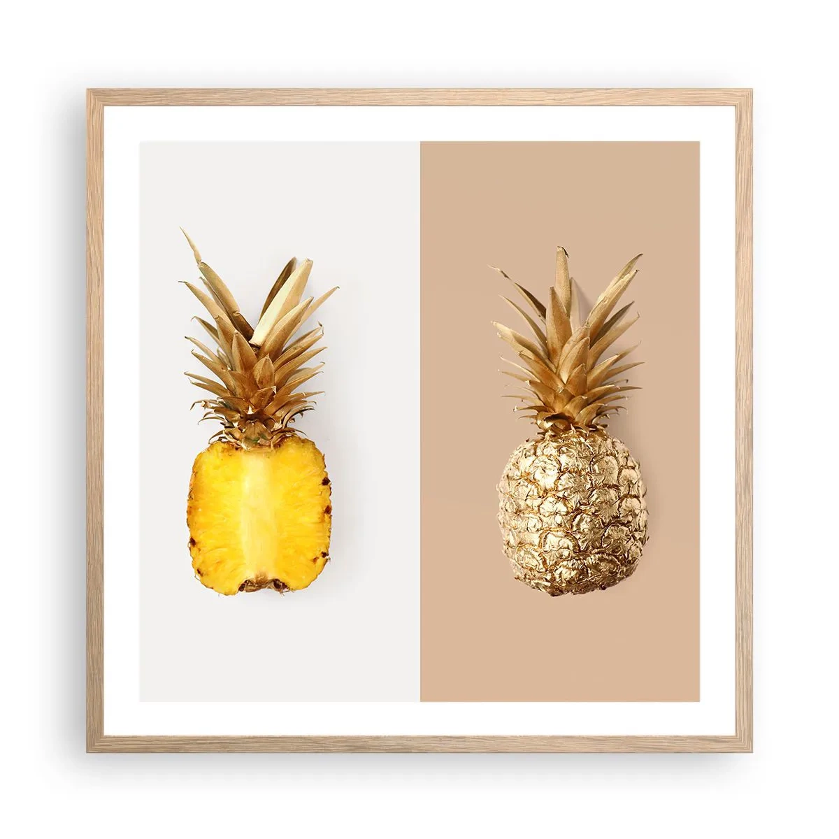 Plagát v ráme zo svetlého duba - Ananás pre nás - 60x60 cm