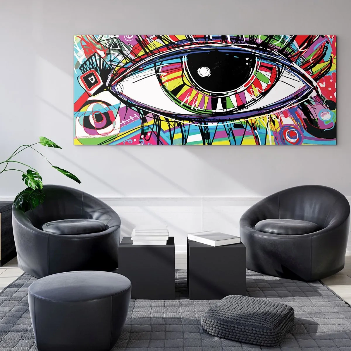 Obraz na skle - Farebné oko - farebná duša - 140x50 cm