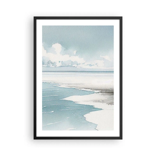 Plagát v čiernom ráme - Akvarelová prímorská krajina v pastelových odtieňoch - 50x70cm - Jemný príliv - Moderná nástenná dekorácia do obývacej izby a spálne ARTTOR