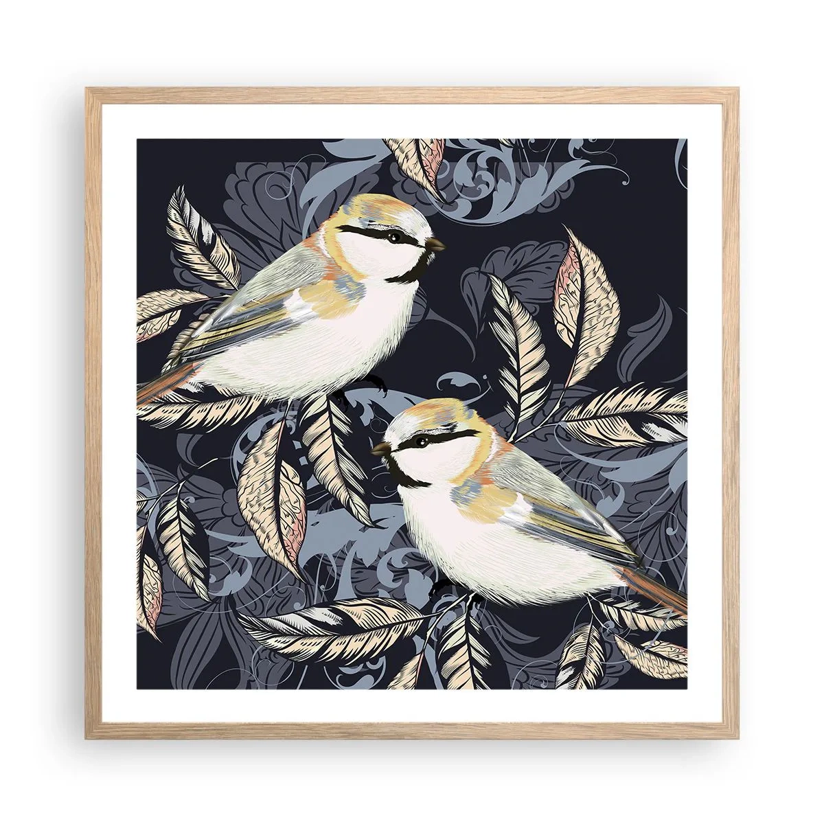 Plagát v ráme zo svetlého duba - Žltomodrá pieseň - 60x60 cm