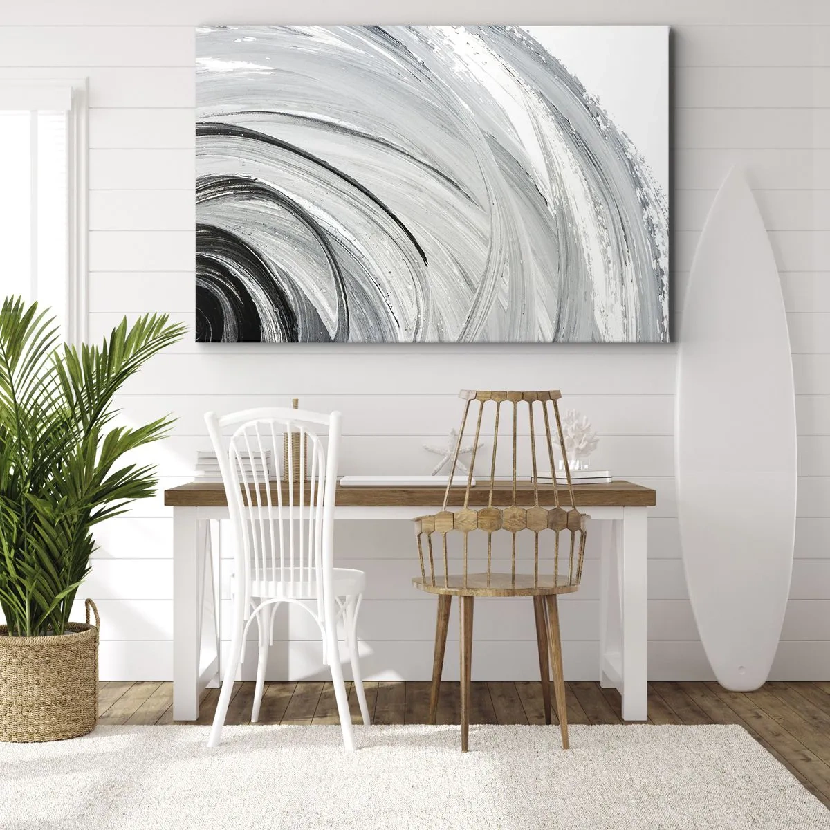 Obraz na plátne - Monochromatický vír v odtieňoch sivej a čiernej - 70x50cm - Orbitálna kompozícia - Moderná nástenná dekorácia do obývacej izby a spálne ARTTOR
