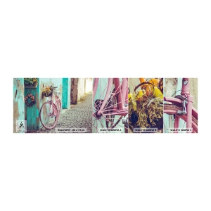 Vzorka samolepiacej fototapety Deluxe Sticker - Hneď sa vrátim - Bicykel, Architektúra, Kvety - 100x30 cm