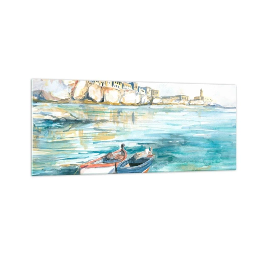 Obraz na skle - Krajina v modrej - 100x40 cm