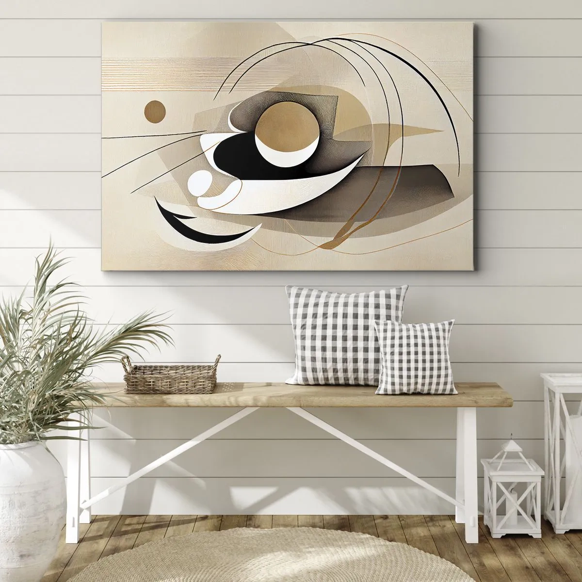 Obraz na plátne - Abstraktná kompozícia v odtieňoch béžovej a čiernej - 70x50cm - Kompozícia: podstata vecí - Moderná nástenná dekorácia do obývacej izby a spálne ARTTOR