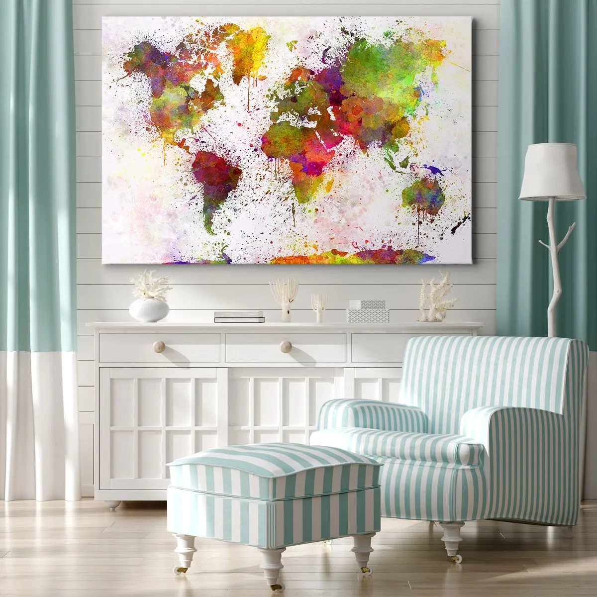 Obraz na plátne - Farebná mapa sveta v abstraktnom štýle - 70x50cm - Prišlo to nejako samo - Moderná nástenná dekorácia do obývacej izby a spálne ARTTOR