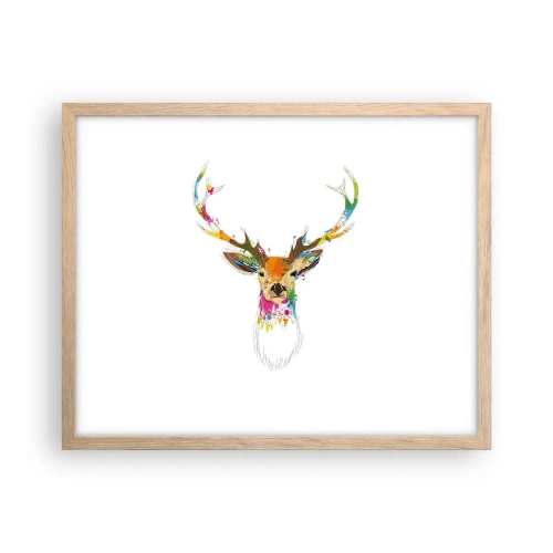 Plagát v ráme zo svetlého duba - Jemné jelenča vykúpané vo farbe - 50x40 cm