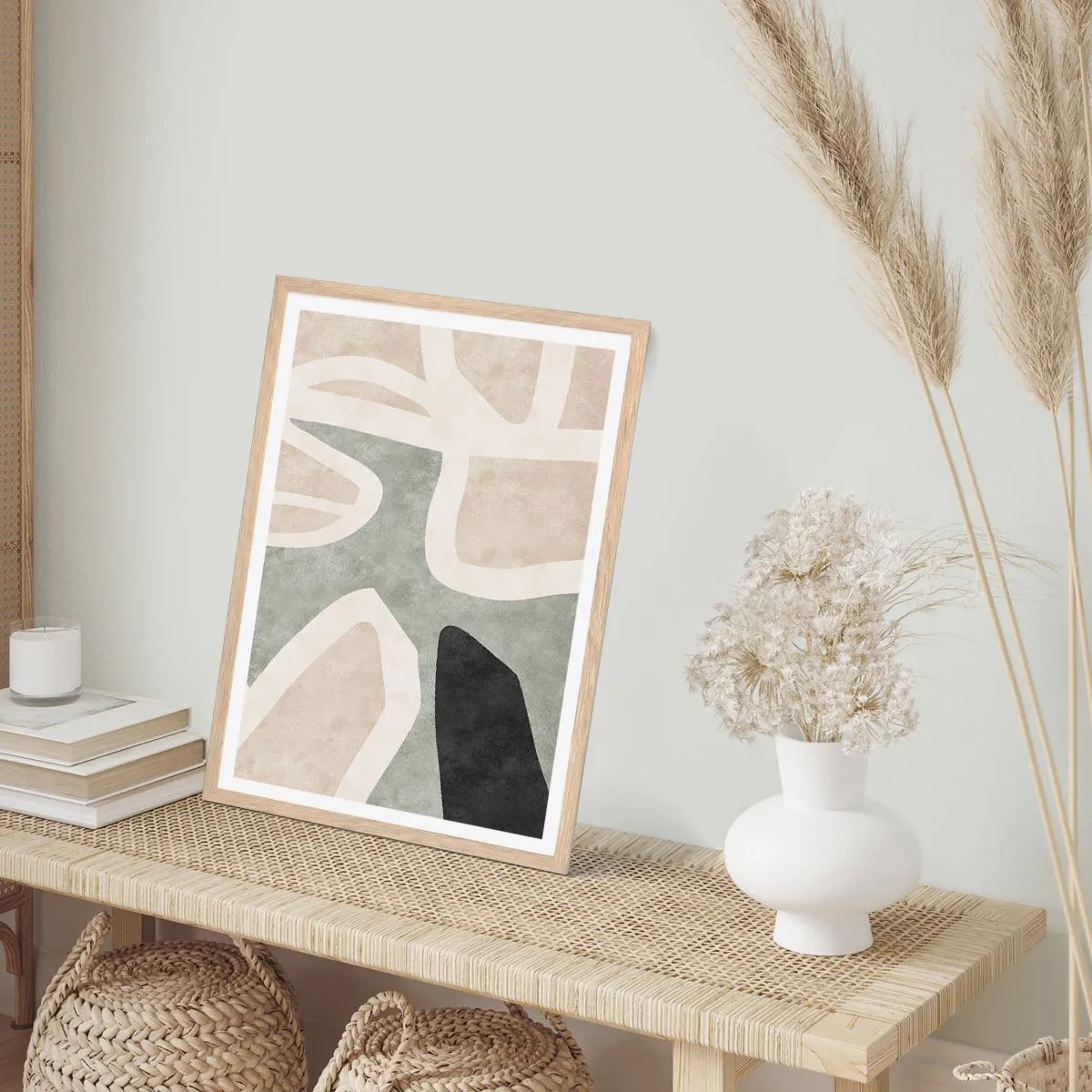 Plagát v ráme zo svetlého duba - Kompozícia s čiernym motívom - 40x50 cm