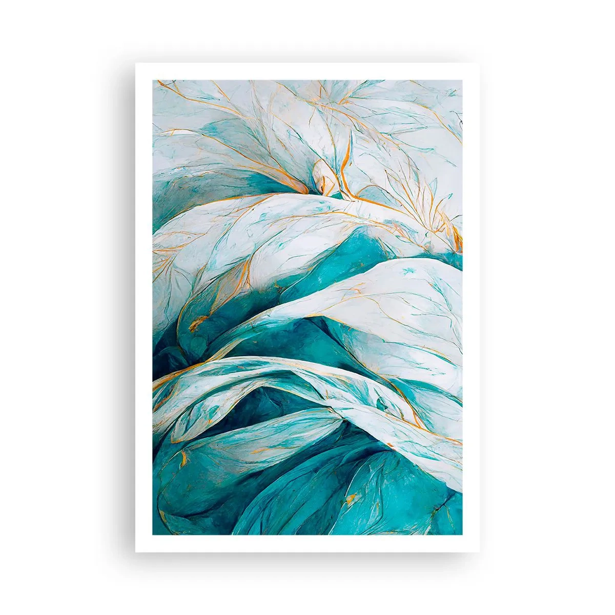 Plagát - Modrá abstrakcia so zlatým motívom - 70x100 cm