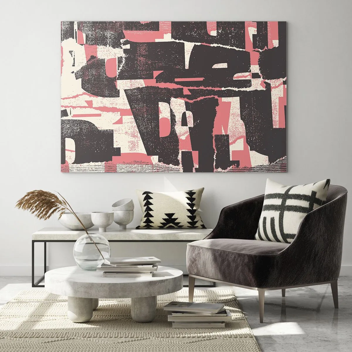Obraz na skle - Moderná abstrakcia v čiernej, červenej a béžovej farbe - 70x50cm - Celý tento zhon - Moderná nástenná dekorácia do obývacej izby a spálne ARTTOR