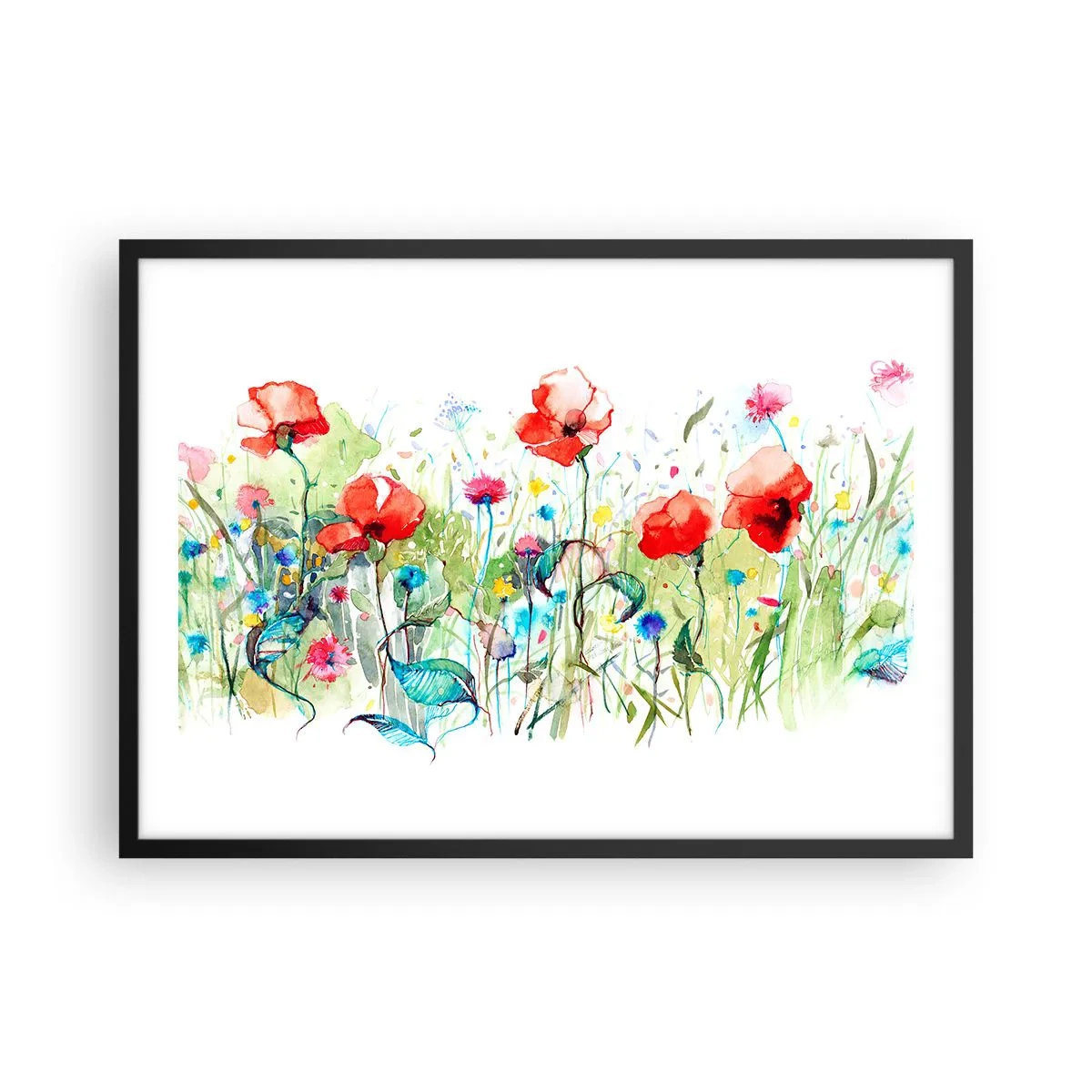 Plagát v čiernom ráme - Kvitnúca lúka v máji - 70x50 cm