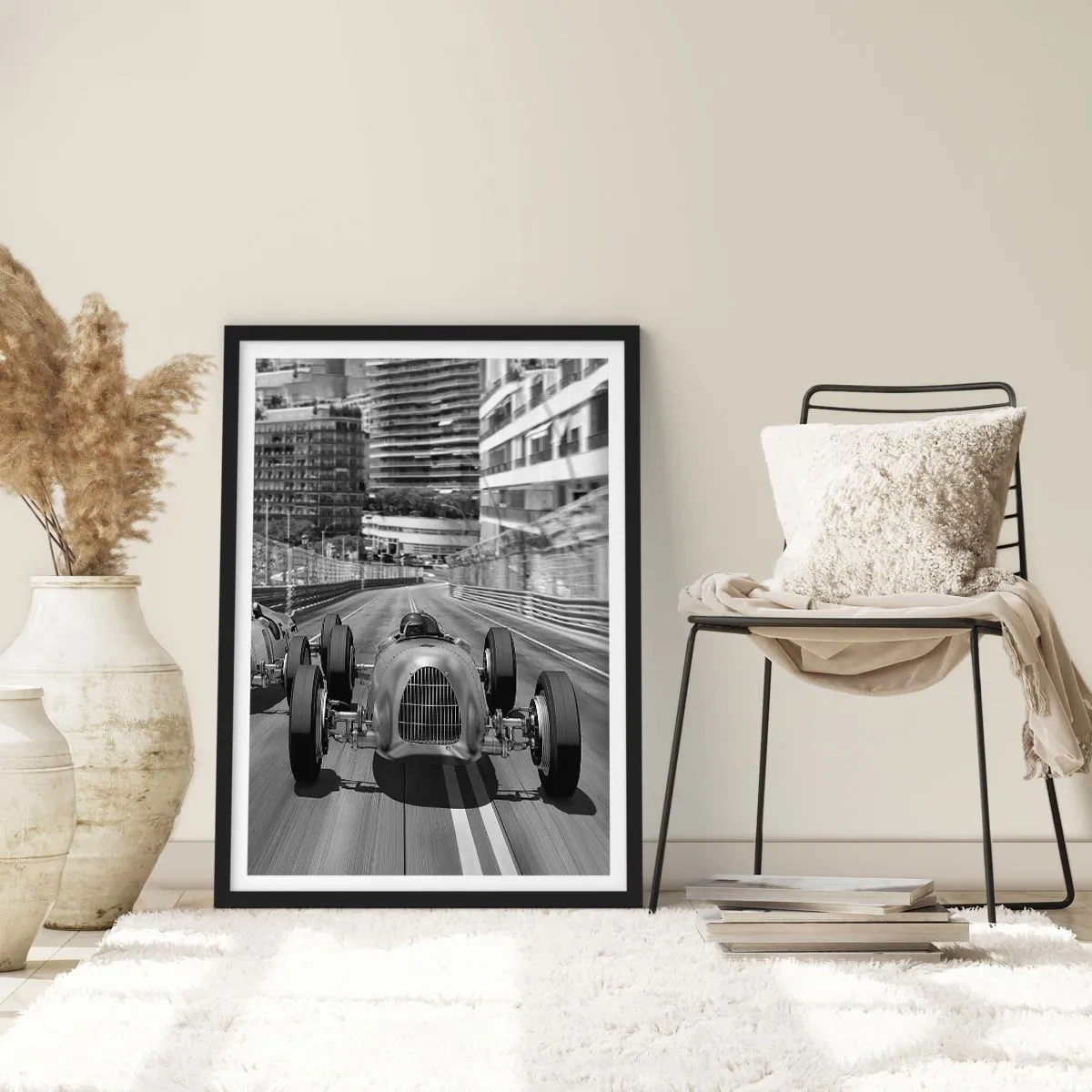Plagát v čiernom ráme - Historické motoristické preteky v Monte Carle - 50x70cm - Kedysi dávno v Monte Carle - Moderná nástenná dekorácia do obývacej izby a spálne ARTTOR
