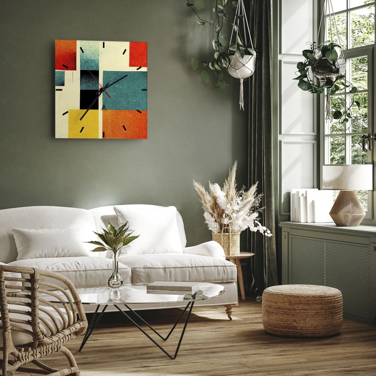 Nástenné hodiny - Geometrická abstrakcia – dobrá energia - 40x40 cm