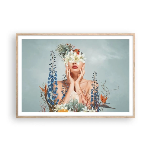 Plagát v ráme zo svetlého duba - Žena – kvetina - 100x70 cm