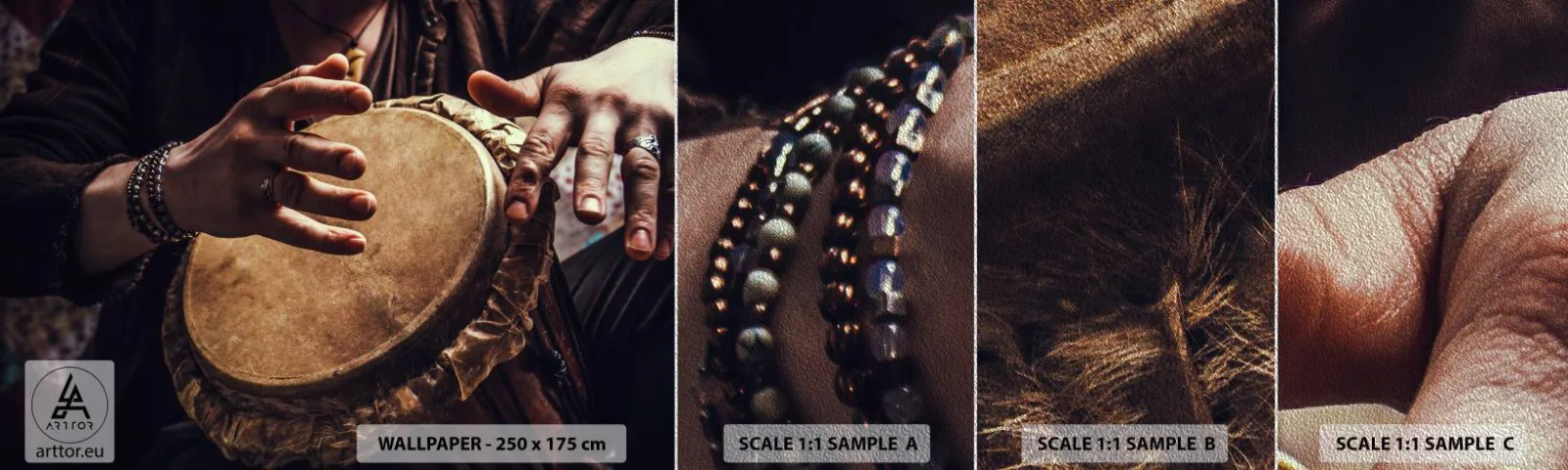 Vzorka fototapety Premium Sand - V rytme srdca - Hra na bicie, Afriky, Hudba - 100x30 cm