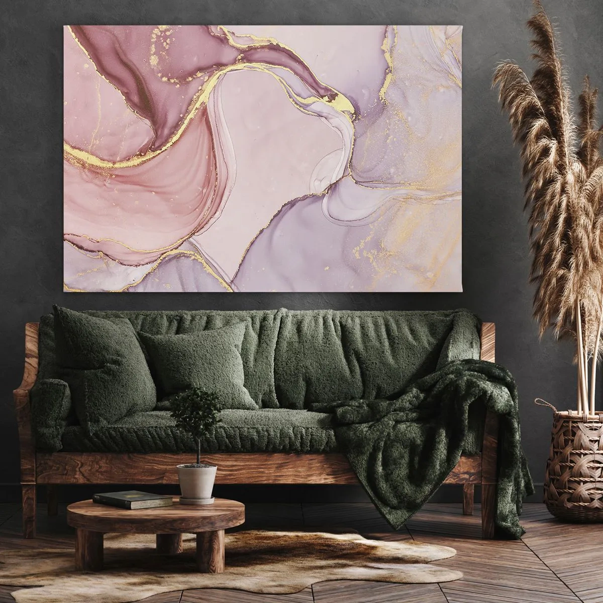 Obraz na plátne - Jemné abstraktné vzory v odtieňoch ružovej a zlatej - 70x50cm - Maznanie farieb - Moderná nástenná dekorácia do obývacej izby a spálne ARTTOR