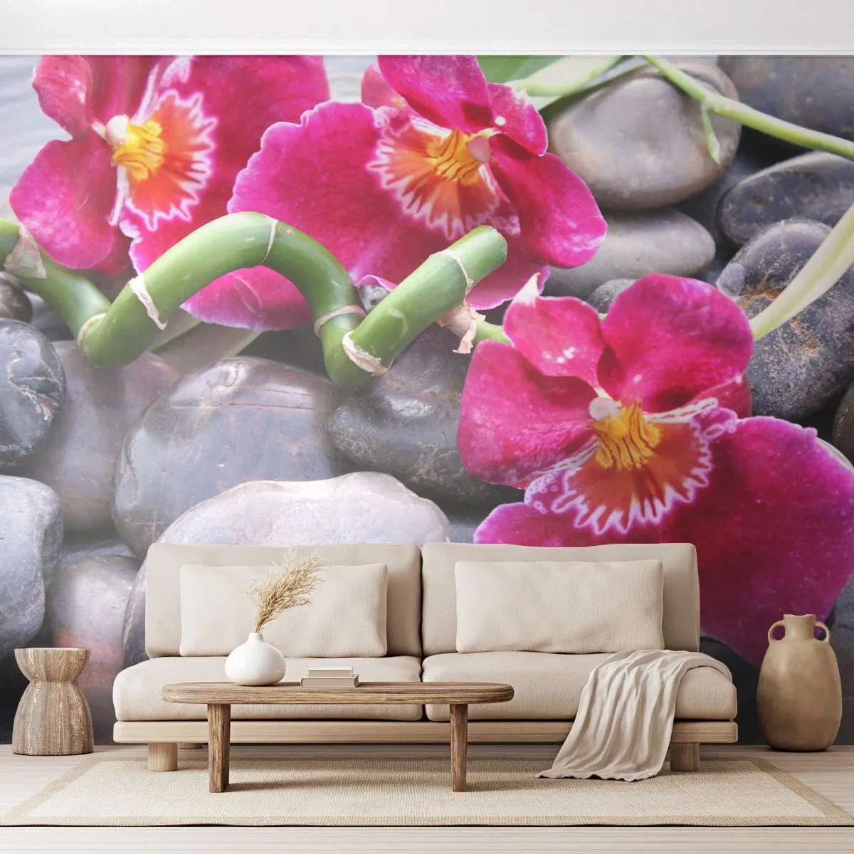 Samolepiaca Fototapeta Deluxe Sticker - Chlad a žiara - Kvety, Kamene, Orchidea - 250x175 cm