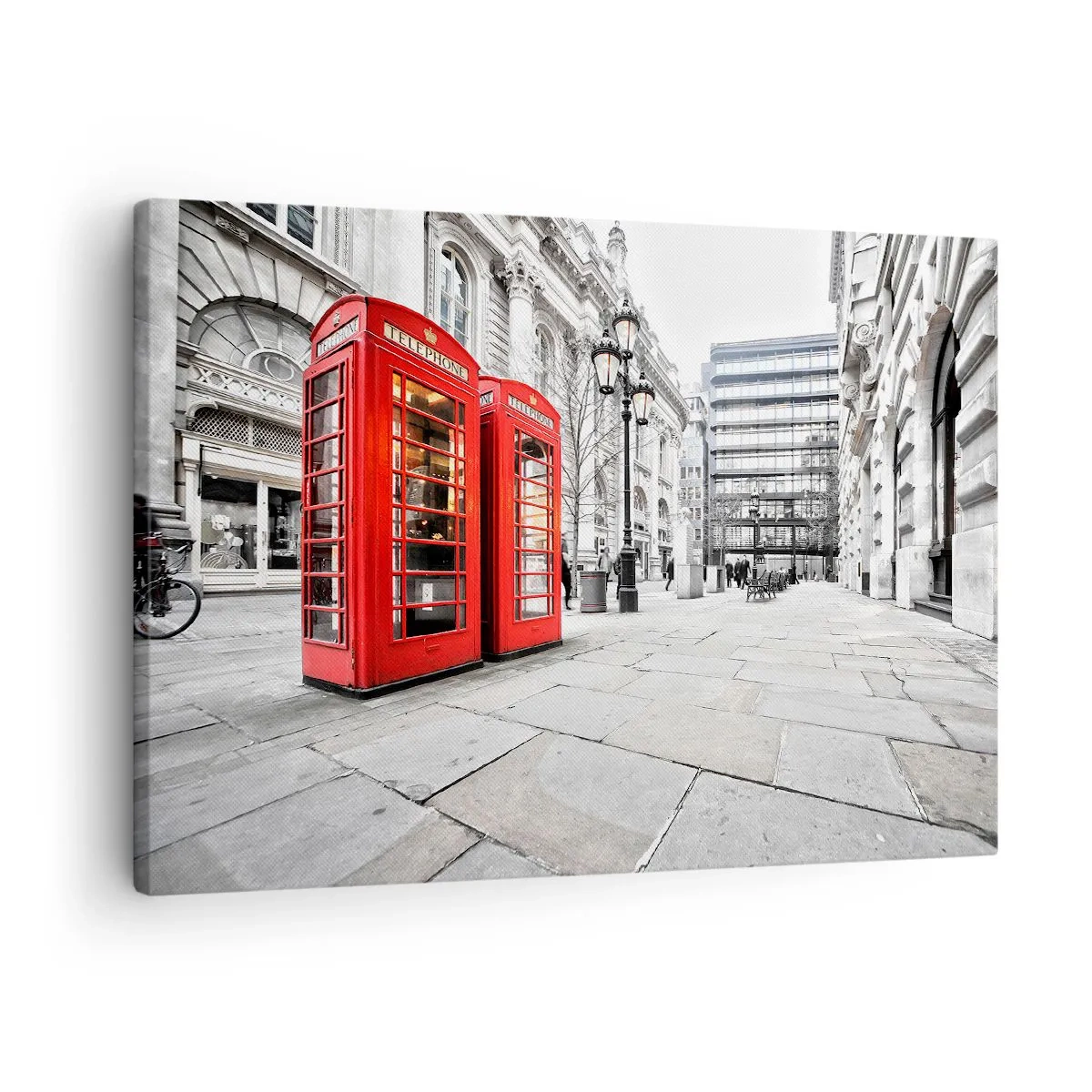Obraz na plátne - Červené telefónne búdky na pozadí mestskej krajiny - 70x50cm - Welcome to London - Moderná nástenná dekorácia do obývacej izby a spálne ARTTOR